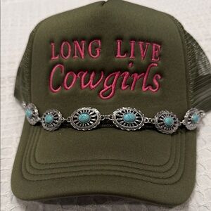 Olive Green 'Long Live Cowgirls' Cap with Turquoise and Silver Headband